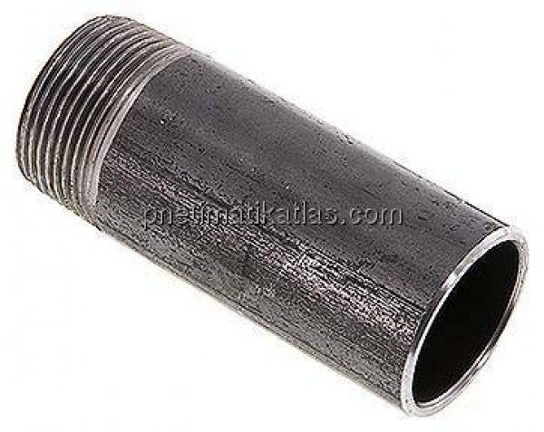Anschweißnippel R 1-1/4"-100mm-42,4mm, ST 37, Stahl schwarz