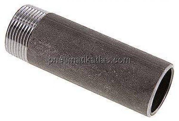 Anschweißnippel R 1-1/4"-120mm-42,4mm, ST 37, Stahl schwarz