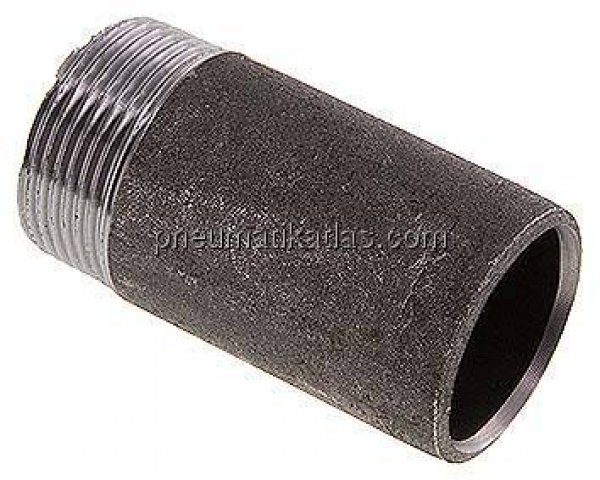 Anschweißnippel R 1-1/4"-80mm-42,4mm, ST 37, Stahl schwarz