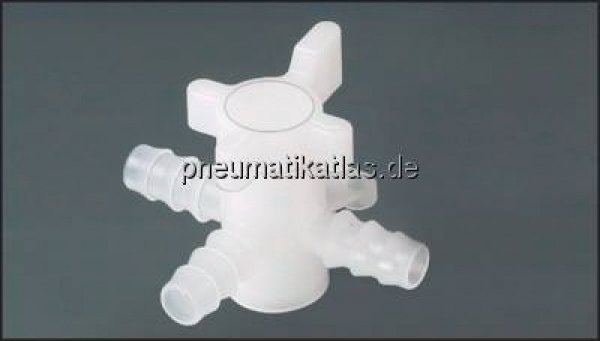 3-Wege Labor-Schlauchhahn (PVDF), 9 (3/8") mm, T-Bohrung