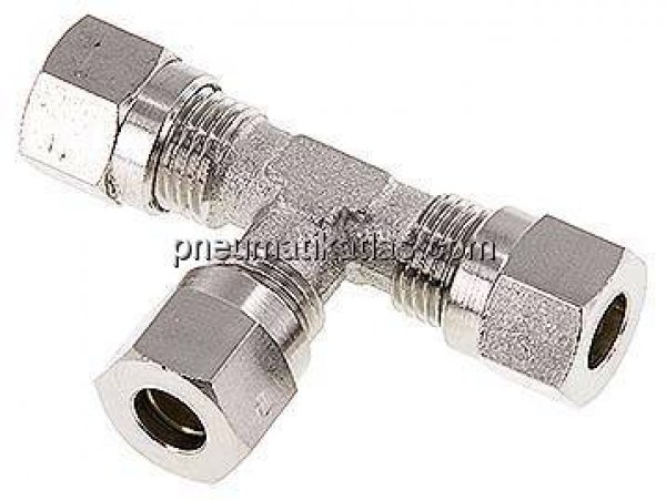 T-Schneidringverschraubung 6 LL (M10x1), Messing vernickelt