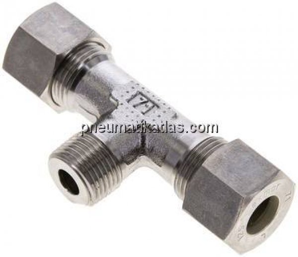 T-Schneidringverschraubung M 18x1,5 (konisch)-12 S (M20x1,5), Klemmring 1.4571 (NC)