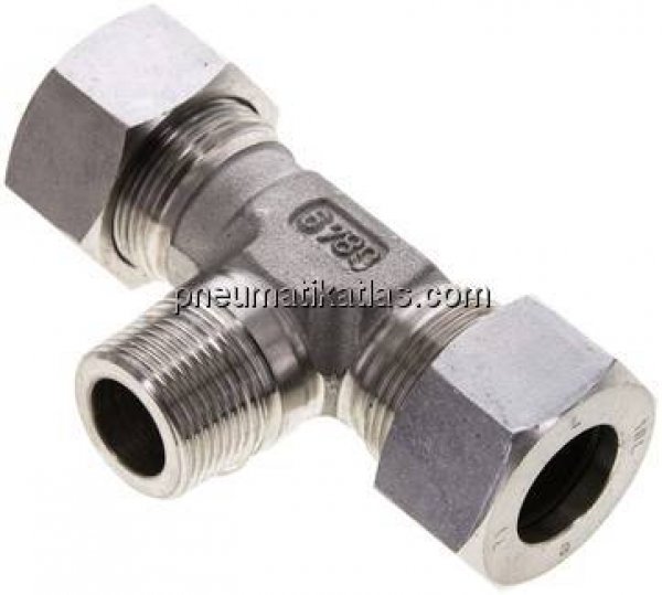 T-Schneidringverschraubung M 22x1,5 (konisch)-18 L (M26x1,5), 1.4571