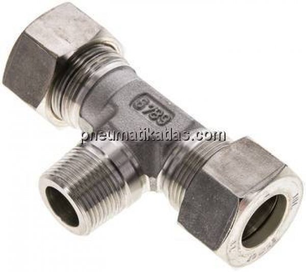 T-Schneidringverschraubung M 22x1,5 (konisch)-18 L (M26x1,5), Klemmring 1.4571 (NC)