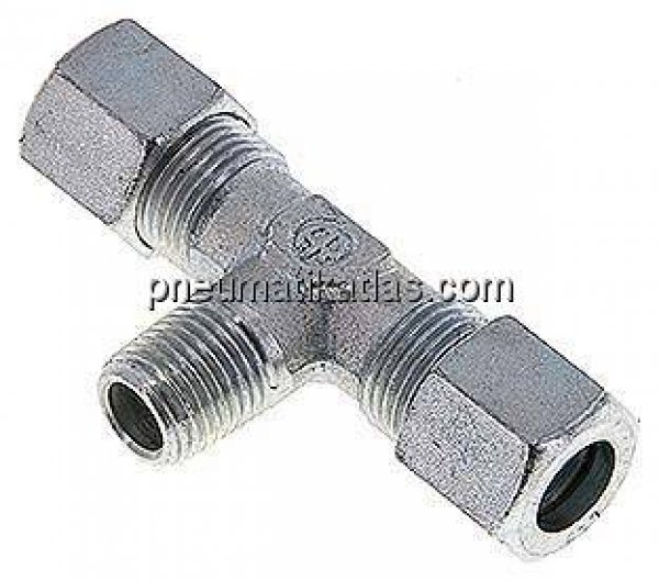 T-Schneidringverschraubung M 10x1 (konisch)-8 LL (M12x1), Stahl verzinkt