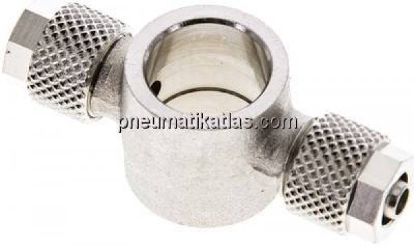 Verschraubung, T-Ringstück G 1/4"-6x4mm, Messing vernickelt