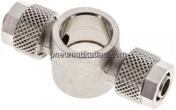 Verschraubung, T-Ringstück G 1/4"-8x6mm, Messing vernickelt