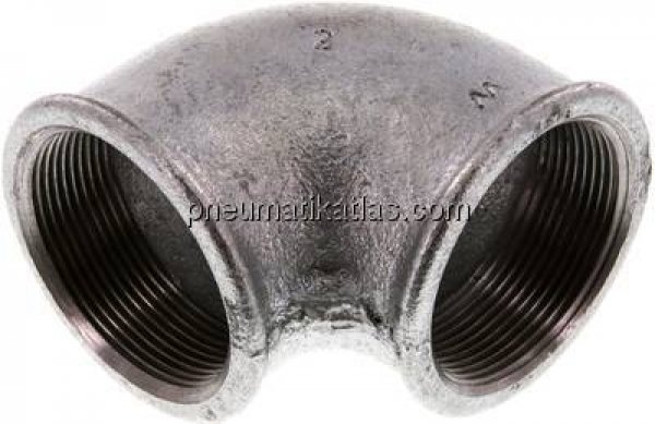 90°-Winkel Rp 2"-Rp 2", Temperguss verzinkt