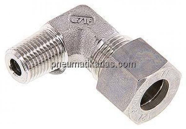 Winkel-Schneidringverschraub. R 1/4"-12 L (M18x1,5), Klemmring 1.4571 (NC)