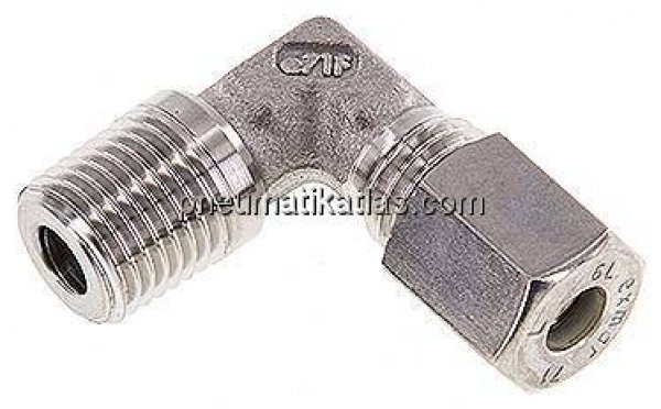 Winkel-Schneidringverschraub. R 1/4"-6 L (M12x1,5), Klemmring 1.4571 (NC)