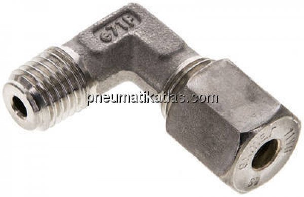 Winkel-Schneidringverschraub. M 12x1,5 (konisch)-6 S (M14x1,5), Klemmring 1.4571 (NC)