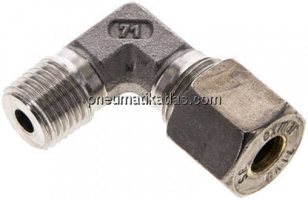 Winkel-Schneidringverschraub. M 14x1,5 (konisch)-8 S (M16x1,5), Klemmring 1.4571 (NC)