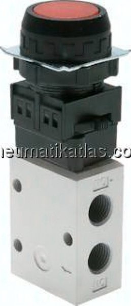 3/2-Wege Ventil G 1/4", Drucktaster rot