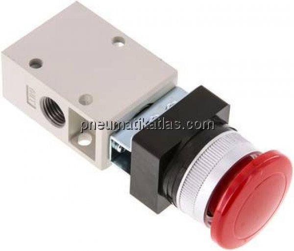 3/2-Wege Ventil G 1/4", Pilztaster rot