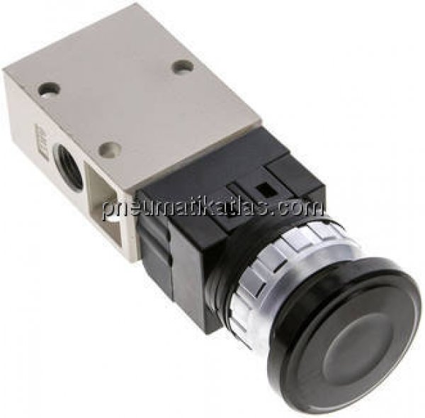 3/2-Wege Ventil G 1/4", Pilztaster schwarz