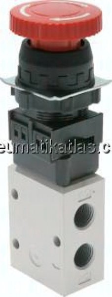 3/2-Wege Ventil G 1/4", Not-Aus-Taster rot