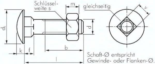 Flachrundschraube DIN 603, M 8x60, Stahl verzinkt 3.6 / 4.6