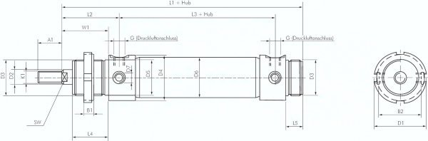 Rundzylinder, Kolben 32 mm, Hub 160 mm