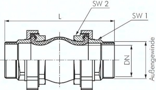 Kompensator, DN32, R 1-1/4" (AG)-R 1-1/4" (AG), EPDM