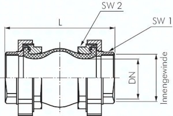 Kompensator, DN40, G 1-1/2" (IG)-G 1-1/2" (IG), EPDM