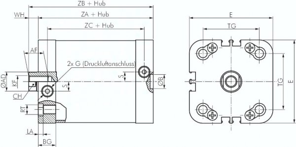 ISO 21287-Zylinder, einfachw., Kolben 80mm, Hub 25mm