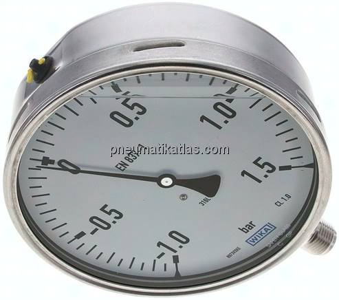Chemie-Glycerin-Manometer senkrecht,160mm, -1 bis 1,5 bar