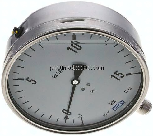 Chemie-Glycerin-Manometer senkrecht,160mm, -1 bis 15 bar
