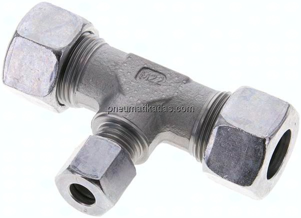 T-Schneidringverschraubung 15 L (M22x1,5)-8 L (M14x1,5)-15 L (M22x1,5), Stahl verzinkt