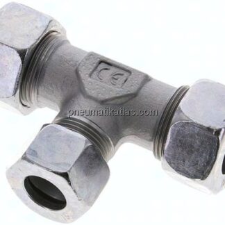 T-Schneidringverschraubung 18 L (M26x1,5)-15 L (M22x1,5)-18 L (M26x1,5), Stahl verzinkt
