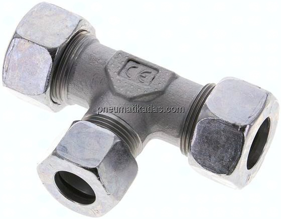 T-Schneidringverschraubung 18 L (M26x1,5)-15 L (M22x1,5)-18 L (M26x1,5), Stahl verzinkt