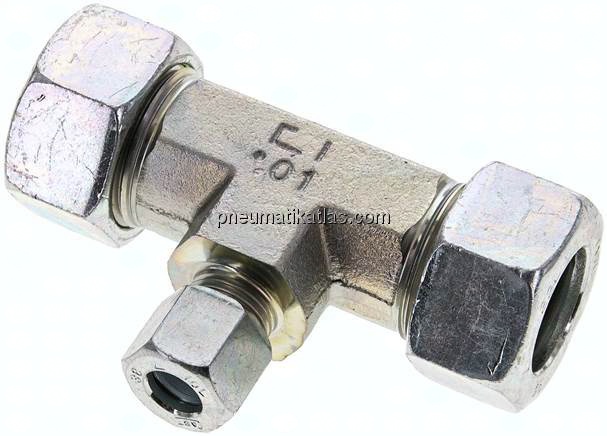 T-Schneidringverschraubung 22 L (M30x2)-10 L (M16x1,5)-22 L (M30x2), Stahl verzinkt