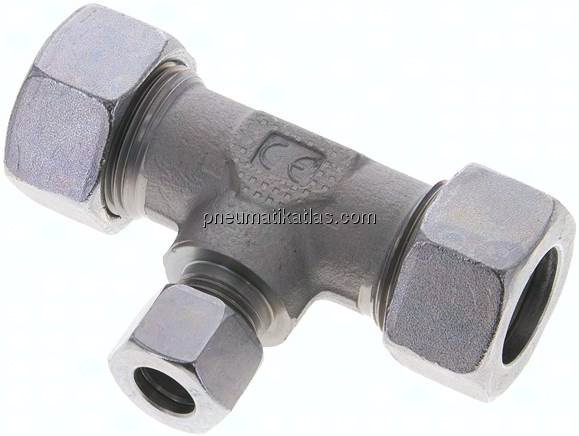T-Schneidringverschraubung 22 L (M30x2)-12 L (M18x1,5)-22 L (M30x2), Stahl verzinkt