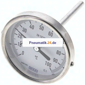 Bimetallthermometer, waagerecht D80/0 bis +100°C/100mm