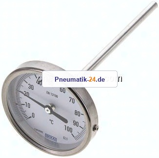 Bimetallthermometer, waagerecht D80/0 bis +100°C/160mm