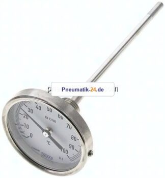 Bimetallthermometer, waagerecht D80/0 bis +100°C/200mm