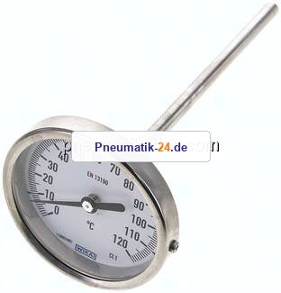 Bimetallthermometer, waagerecht D80/0 bis +120°C/160mm