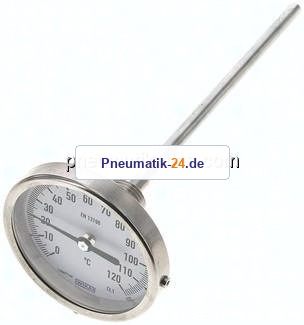 Bimetallthermometer, waagerecht D80/0 bis +120°C/200mm