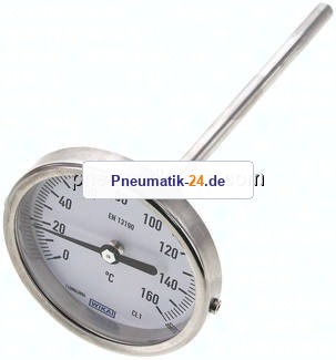 Bimetallthermometer, waagerecht D80/0 bis +160°C/160mm