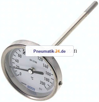 Bimetallthermometer, waagerecht D80/0 bis +200°C/160mm
