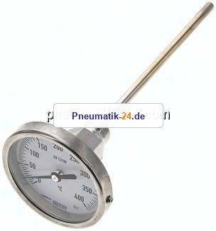 Bimetallthermometer, waagerecht D80/0 bis +400°C/200mm