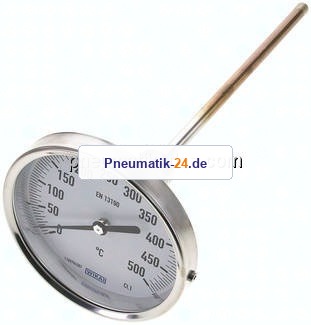 Bimetallthermometer, waagerecht D100/0 bis +500°C/200mm