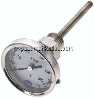 Bimetallthermometer, waagerecht D63/0 bis +500°C/100mm