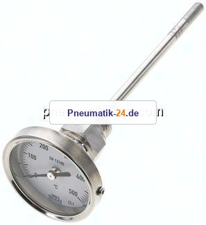 Bimetallthermometer, waagerecht D63/0 bis +500°C/160mm