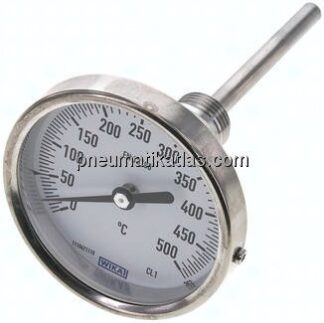 Bimetallthermometer, waagerecht D80/0 bis +500°C/100mm