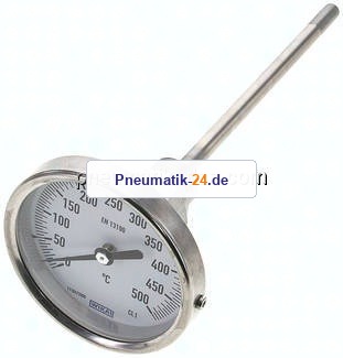 Bimetallthermometer, waagerecht D80/0 bis +500°C/160mm