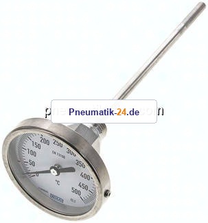 Bimetallthermometer, waagerecht D80/0 bis +500°C/200mm