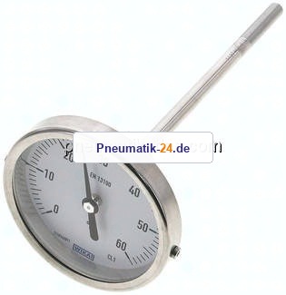Bimetallthermometer, waagerecht D80/0 bis +60°C/160mm