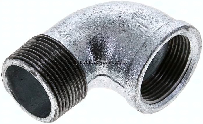 90°-Einschraubwinkel Rp 1-1/4"(IG)-R 1-1/4"(AG), Temperguss verzinkt