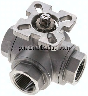 3-Wege-Kugelhahn, Direktmontageflansch G 3/4", T-Bohrung