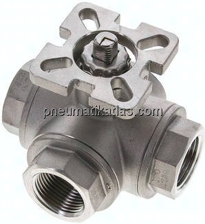 3-Wege-Kugelhahn, Direktmontageflansch G 3/4", L-Bohrung